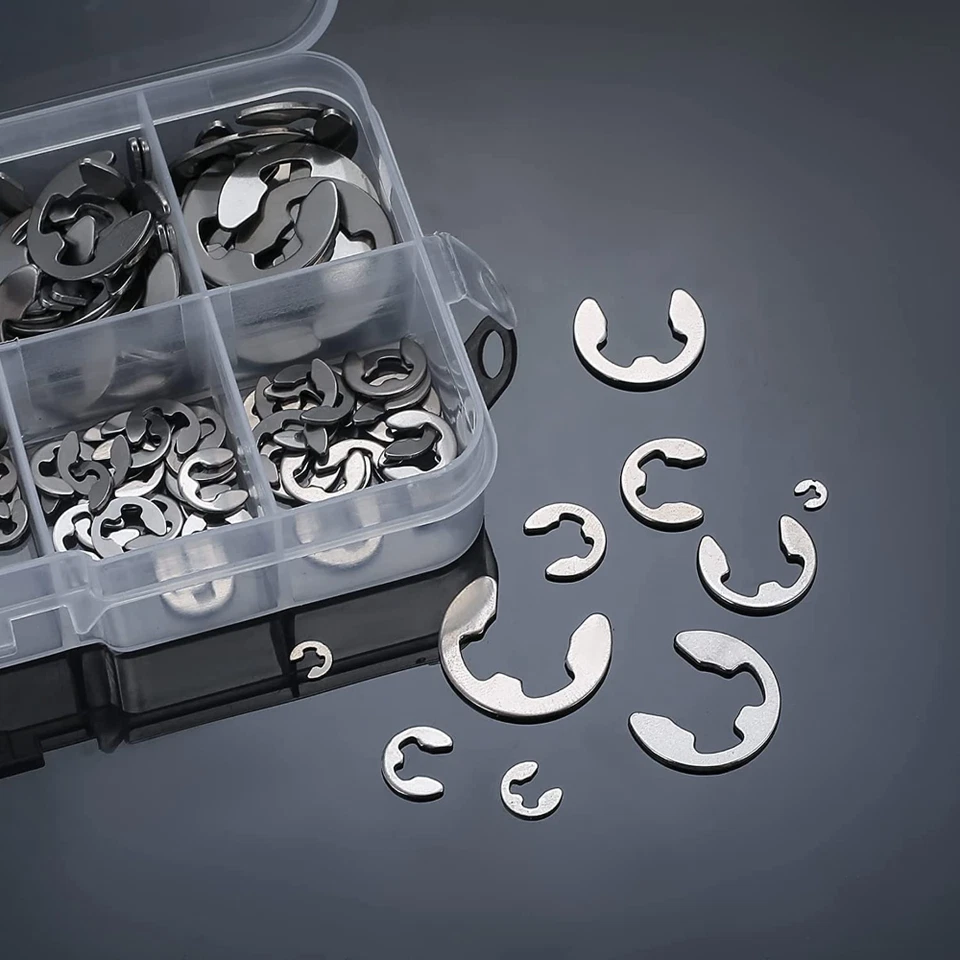 CIRCLE- 200Pcs E-Clip External Retaining Snap Stainless Steel Internal Circlip Ring Kit