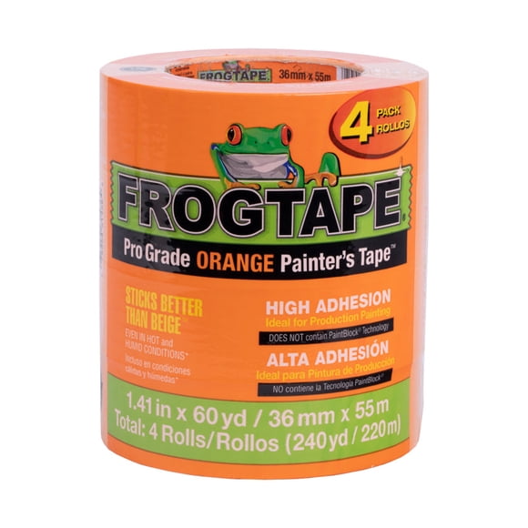 Cinta de pintor FrogTape Pro Grade 1,41 cm x 55 m, naranja, paquete de 4