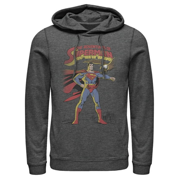 Men's Superman Patriotic Adventures Pull Over Hoodie Charcoal Heather Medium