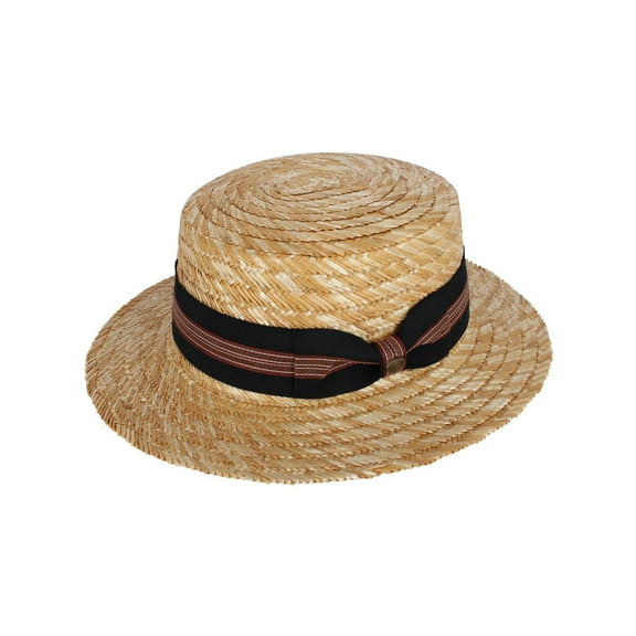 Epoch Hats Company  Wheat Straw Boater Hat with Black Striped Hatband (Men)