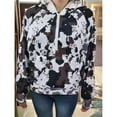 thumbnail image 4 of Sudadera con Capucha Estilo Y2K de Mujer, con Cremallera de un Cuarto, Extragrande, , con Estampado de Vaca y Patchwork Colorido Marrón Oscuro S, 4 of 7