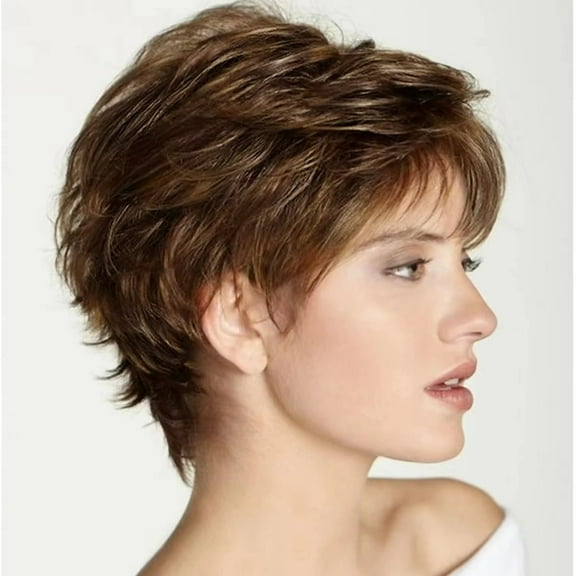 QUEENTAS Short Brown Wig for Women Layered Pixie Cut Wig Natural Curly Wigs Glueless Brown Short Wigs for Black Women