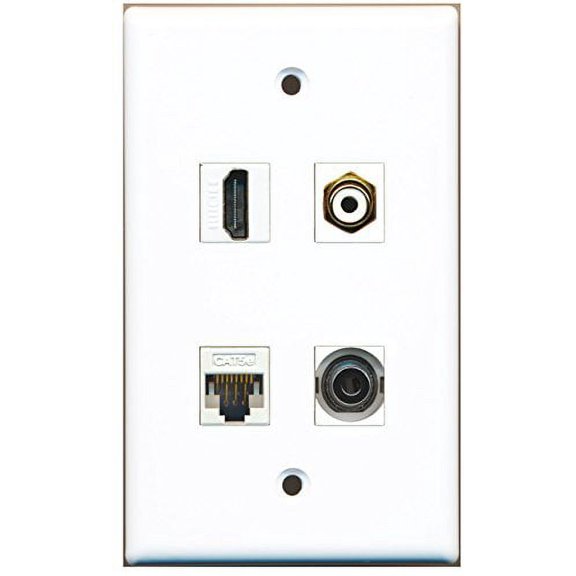 RiteAV - 1 Port HDMI 1 Port RCA White 1 Port 3.5mm 1 Port Cat5e Ethernet White Wall Plate