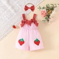 thumbnail image 2 of Odeerbi 6M-3Y Niñas de Verano Algodón Mono Arco Fresa Bordado Camisola Romper Con Banda de Cabeza Conjunto Combinados Pantalones Cortos En General, 2 of 8
