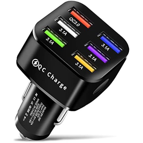 Car Charger Adapter, 6 USB Multi Port, Fast Charger, Include QC 3.0 and 5 Other Ports, Car Interior Accessories, Fit for iPhone 13/12/11/pro,Samsung Galaxy/Note S10/S9/S8 - Bright Black