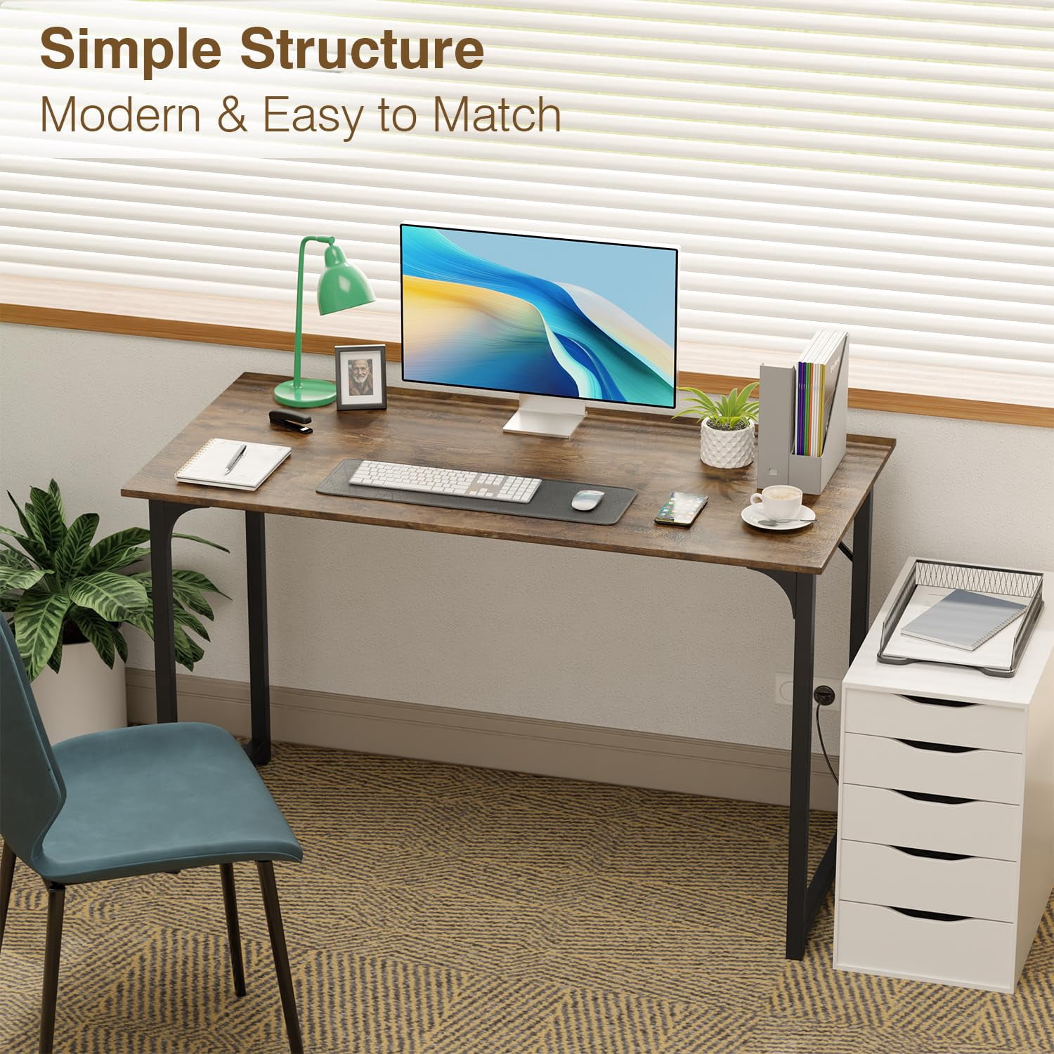 YRLLENSDAN 19.7×47 Computer Desk for Two Monitors Study Desk Writing Desk Office Desk Study Table for Adult Work Desk for Home Simple Industrial Desk,Brown