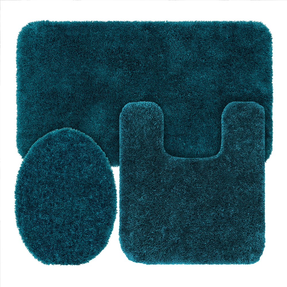 Mainstays Performance Solid Bath Rug 3 pc. Set, Cool Water, ELID, 19