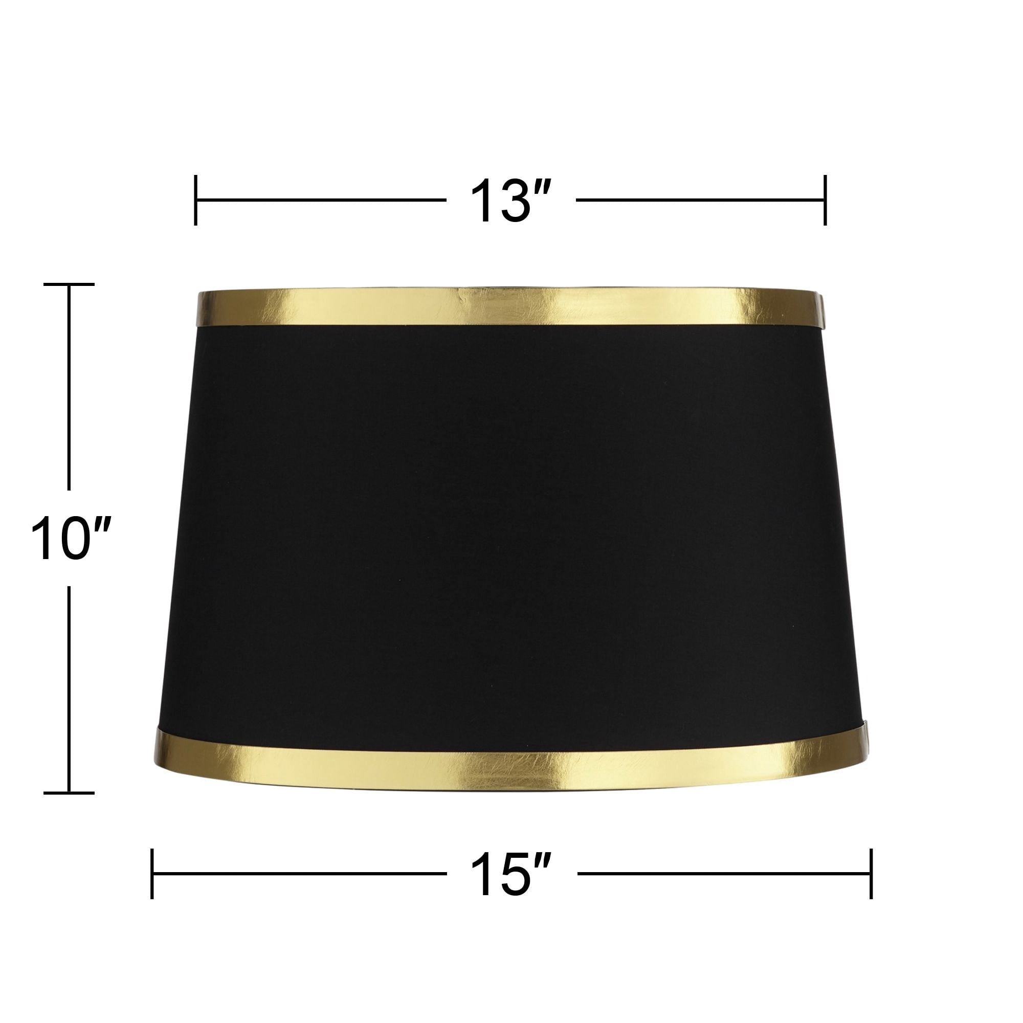 Springcrest Black and Gold Metallic Medium Drum Lamp Shade 13" Top x 15" Bottom x 10" High (Spider) Replacement with Harp and Finial