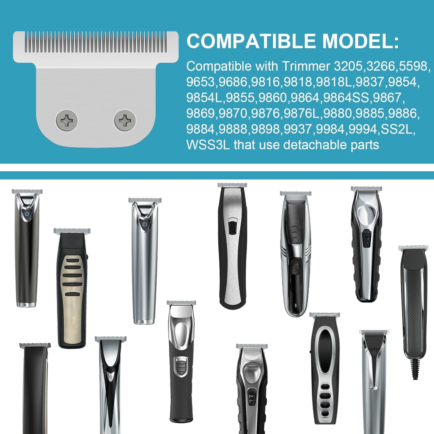 Replacement Detachable T Blade Compatible with Wahl T Blades for Trimmer Models （2 pack）