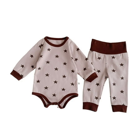 

GWAABD Summer Clothes for Girls B Cotton Baby Girls Boys Print Autumn Star Moon Long Sleeve Romper Bodysuit Long Pants Sweatshirt Pullover Outfits Clothes 66