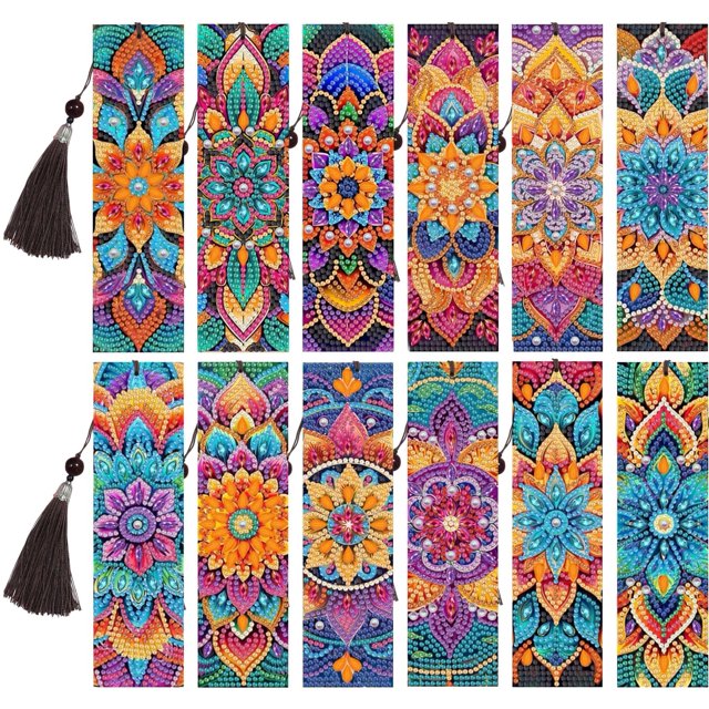 Marcadores de libro para pintura con diamantes Bulerrylulu Mandala 12 piezas