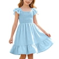 thumbnail image 2 of 9-10 Years Girls' Dresses Cute Solid Color Short Sleeve Ruffle A Line Tiered Dress, 2 of 9