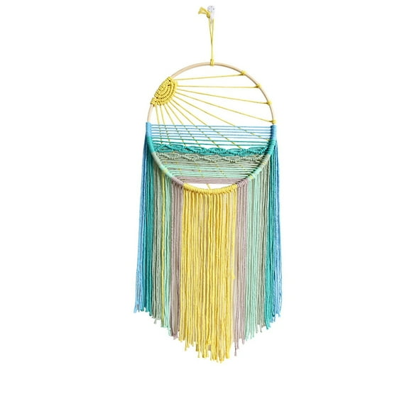 1 pc Sunrise Cotton Macrame Wall Hanging Handmade Woven Tassel for Home Bedroom Nursery Decoration Turquoise 750x300mm