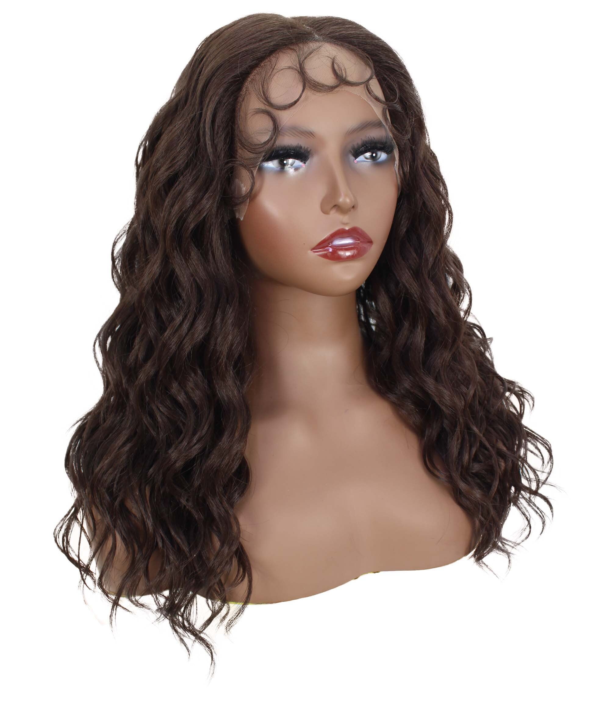 LUXLUXE Charice 20” Mid-part HD Lace Front Stylish Wavy Wig With lady Hair, Heat Resistant Fibers, Medium Brown