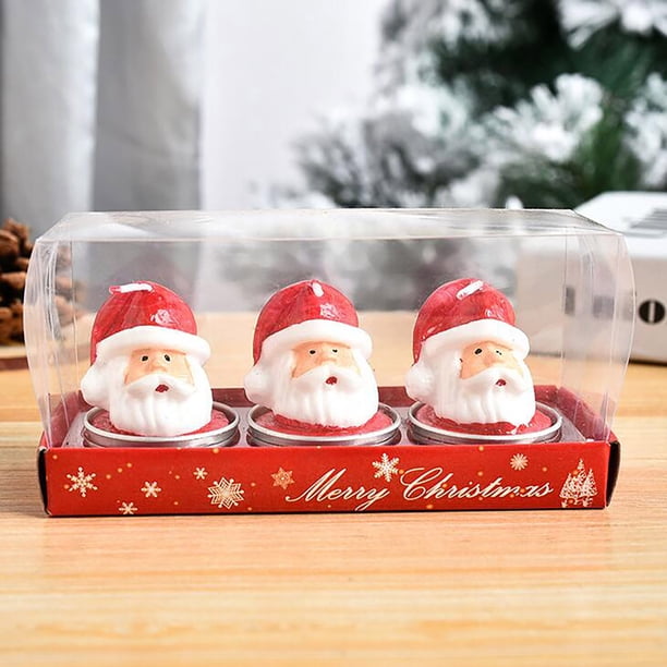 Xihbxyly Juego de Velas Navideñas, Decoración Navideña Pintada a Mano, Diseño de Cera Roja Vibrante, Ambiente Cálido para La Cena o El Hogar, Decoración Festiva de La Habitación, Tres Velas En Una Ca