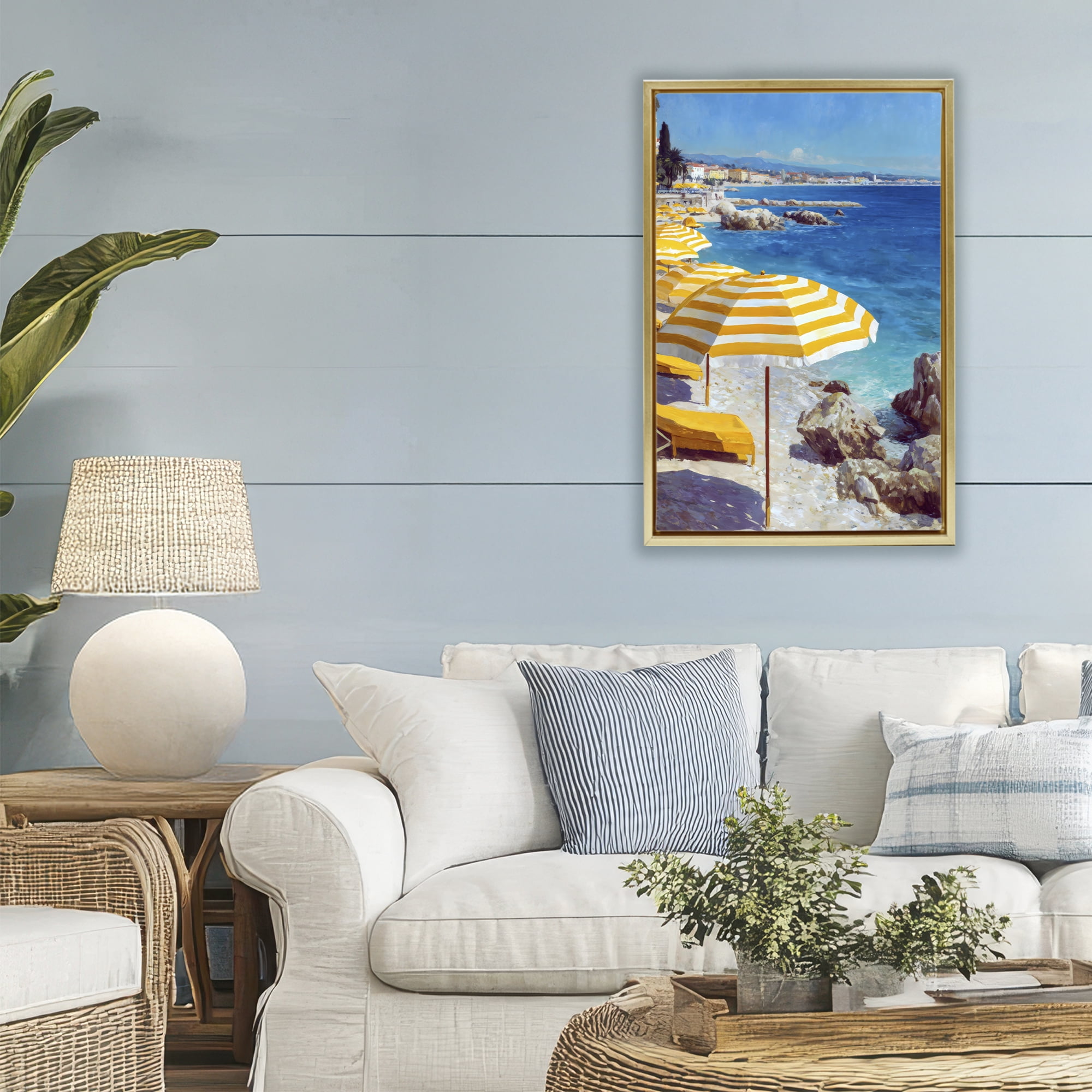 Stupell Industries Sunshine on the Shore Gold Framed Floater Canvas Wall Art, design by Petal Prints Design