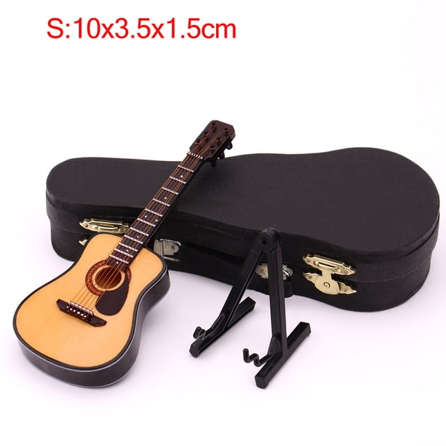 Mini Guitare Folklorique Pleine Grandeur Guitare Modèle Miniature en Bois Mini Instrument de Musique Modèle Collection S : Guitare Acoustique Pleine Grandeur 10 cm