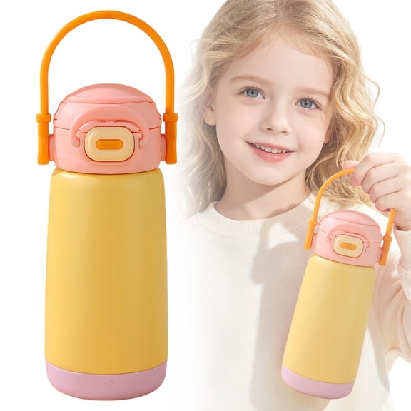 FENGGHAO Kids Insulated Water Bottle with Locking Lid and Handle, Vacuum Tumbler for School Daycare Sports and Travel, Yellow