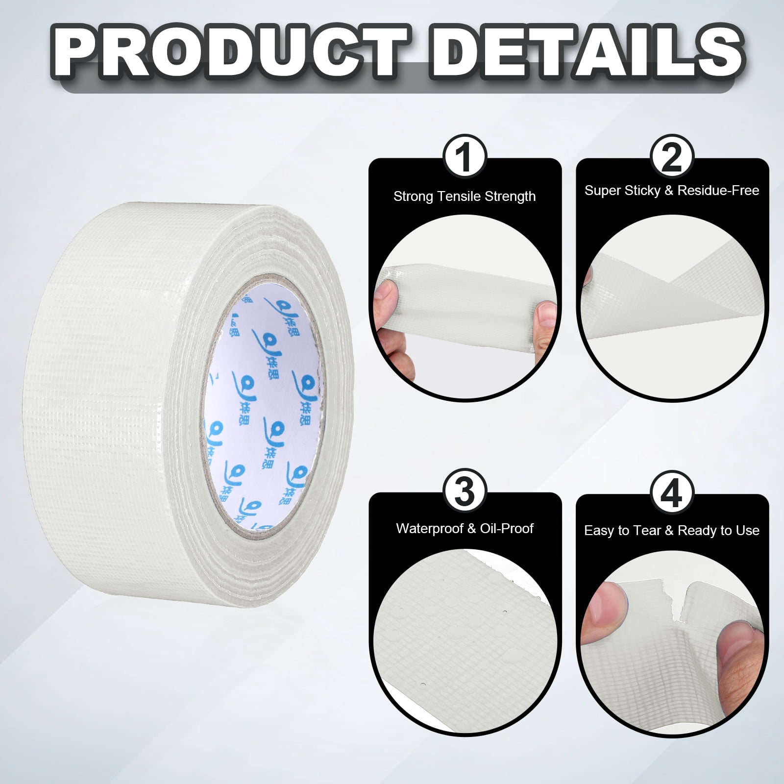 Uxcell Duct Tape (1.97 Inch x 49 Yards, White) Heavy Duty Industrial Duct Tape Easy Use Strong Adhesive No Residue, for Repairs Crafts Projects Home Improvement