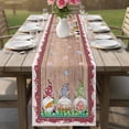 thumbnail image 4 of Gnomes Easter Table Runner - 70 Inch Long Eggs Tulips Spring Floral Retro Art Wooden Cotton and Linen Blended Dress Scarves Farmhouse Table Runner for Kitchen Dining, Coffee Table, 13" x 70", 4 of 8