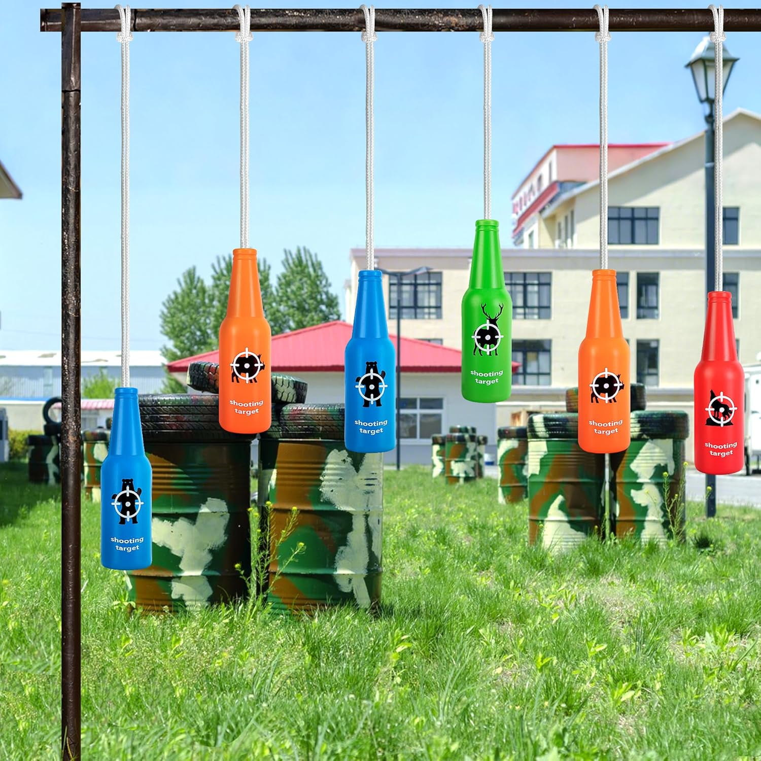 Ebaokuup 8 Pack Shatterproof Bottle Shooting Targets, Hunting Plastic Bottle Targets with Hanging Rope, Portable Bright Color Bottles Target for Indoor Outdoor Gun Range Firearm Practice Accessories