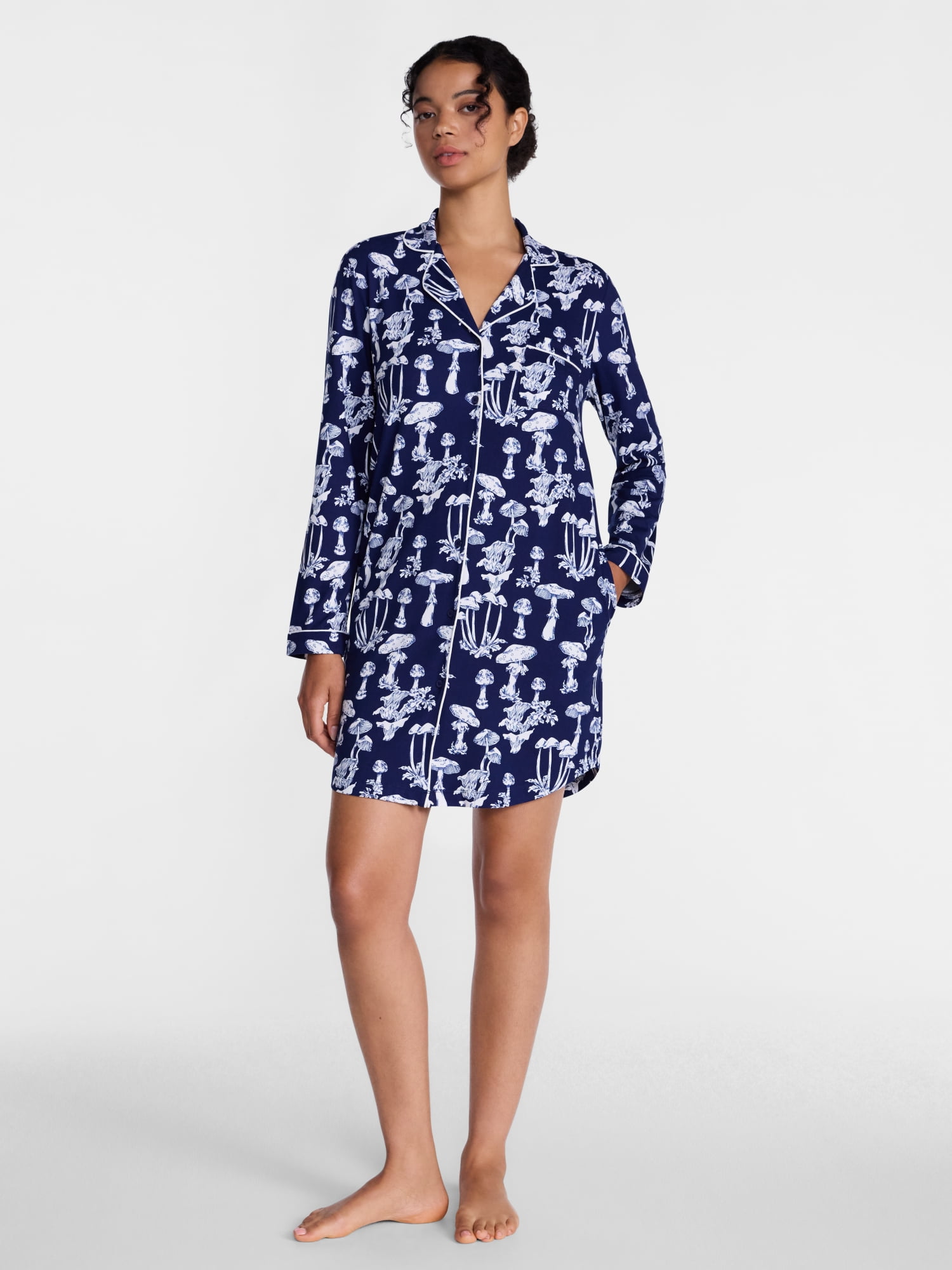 Joyspun Women's Dreamy Soft Collection Notch Collar Sleepshirt with Long Sleeves, Sizes XS-3X