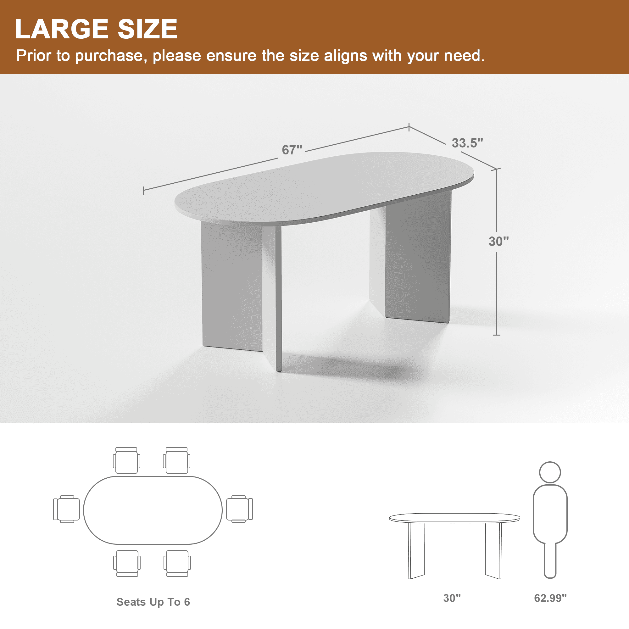 MAYEERTY 67x33.5x30in Oval Dining Table with V-Shaped Legs, Natural Wood Color