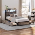 thumbnail image 3 of Zimtown Twin Bed Frame with 2-Tier Storage Headboard, Metal Platform Bed Frame with 4 Storage Drawers, Built in Charging Station & LED, Gray, 3 of 10