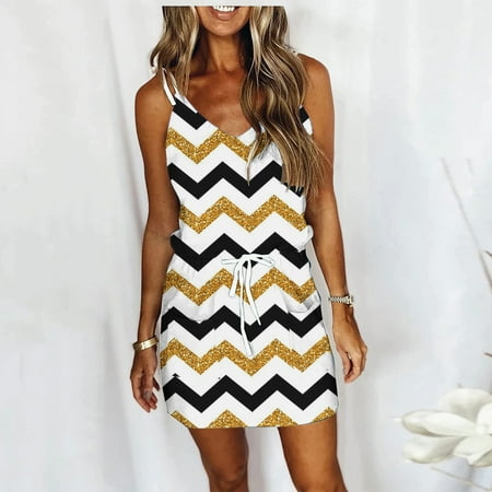 Usdian Graduation Dress V-Neck Sleeveless Tank Dresse Tank Dresse Beach Dresses Womens Summer Dresses Comfy Solid for Outdoor Yellow L Sales Today Clearance