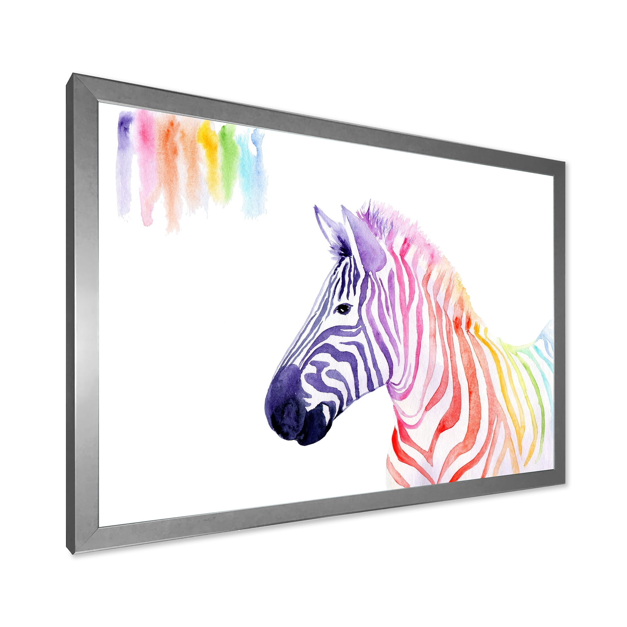 Designart 'Portrait of Rainbow Zebra On White' Farmhouse Framed Art Print