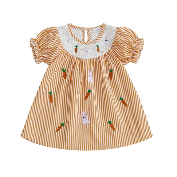 JAJAHO Summer Party Dress For Girls Easter Dresses Toddlers Puff Short Sleeve Bunny Embroidery A-Line Cute Mini Sundress Holiday Celebration 1-5Y Kids Cozy Dresses