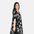 thumbnail image 4 of TAMSY Silver Color Leaf Print Silk Blend Square Neck Kaftan - One Size Fits Most Birthday Christmas Gifts, 4 of 5