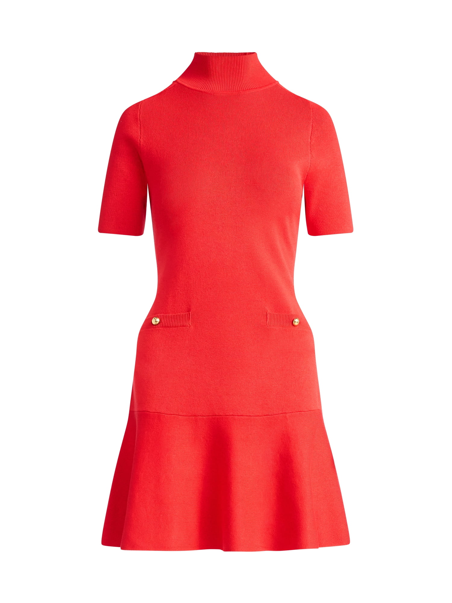 Free Assembly Women's Mock Neck Sweater Dress with Short Sleeves, Sizes XS-XXL