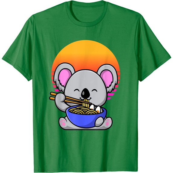 Cute Koala Mascot Eating Japanese Ramen Noodle Retro Sunset T-Shirt