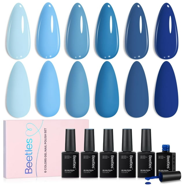 Set de esmaltes en gel Beetles Blue, 6 colores, claro, bebé, azul marino oscuro