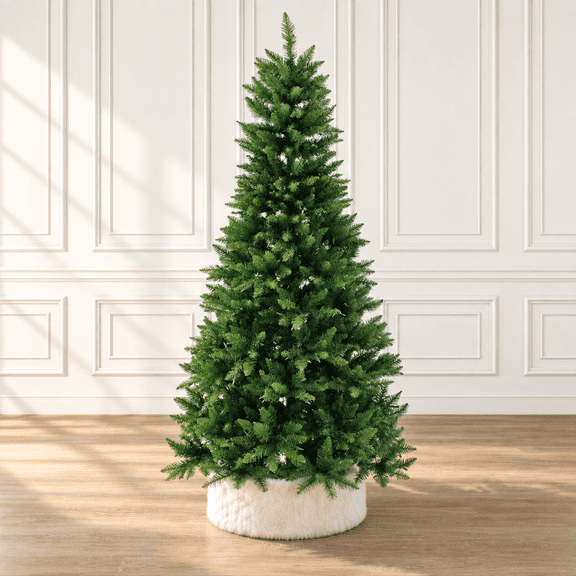 Perfect Holiday 7.5 Ft Pre-Lit Slim Christmas Tree, 1487 Tips, UL 650, Warm White LED, BM5 METAL BASE, DIA 48"