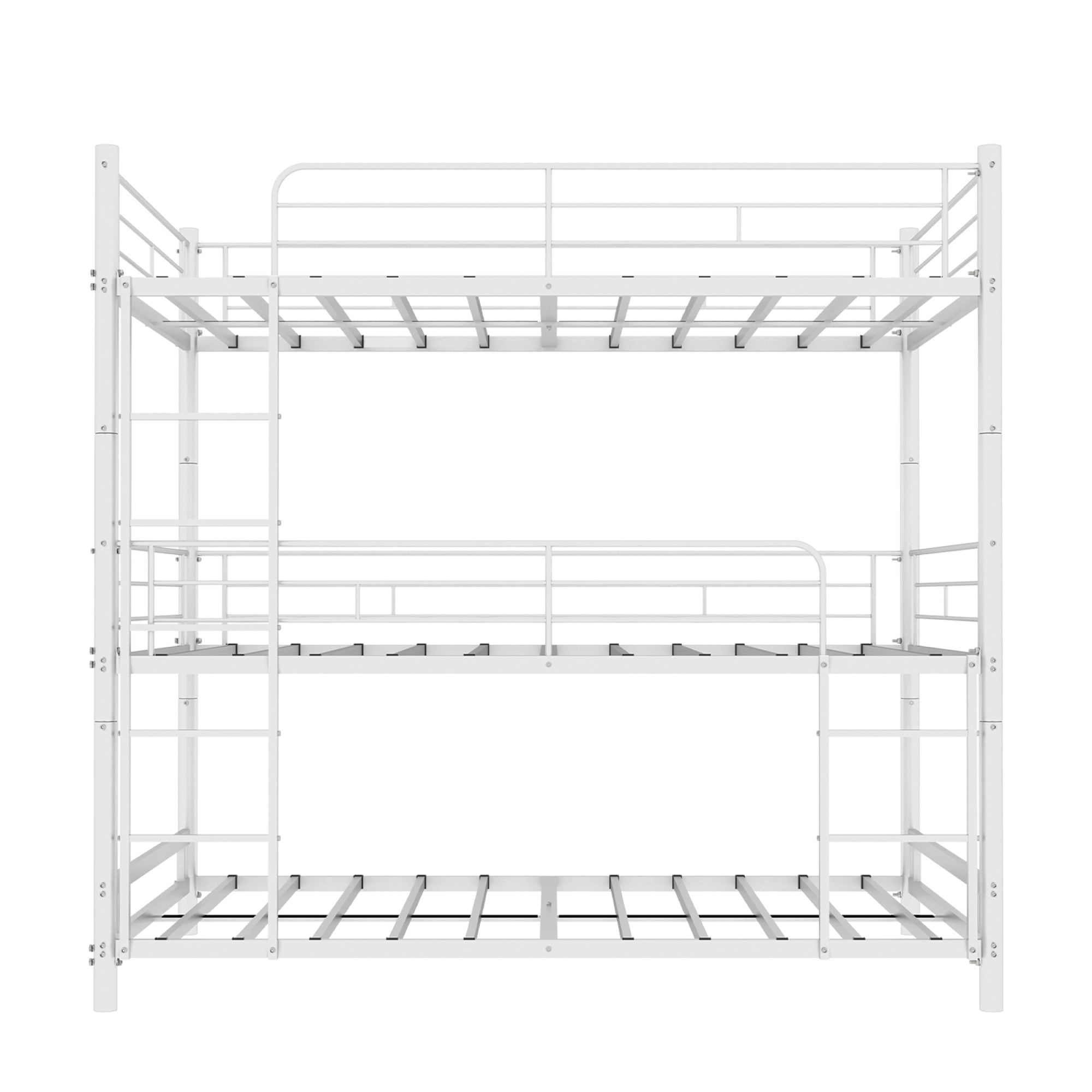 Metal Triple Bunk Bed, Twin Over Twin Over Twin Heavy Duty Bunkbeds with Full-Length Guardrail Family-Friendly for All Ages, Bedroom, No Box Spring Needed, Easy Assembly