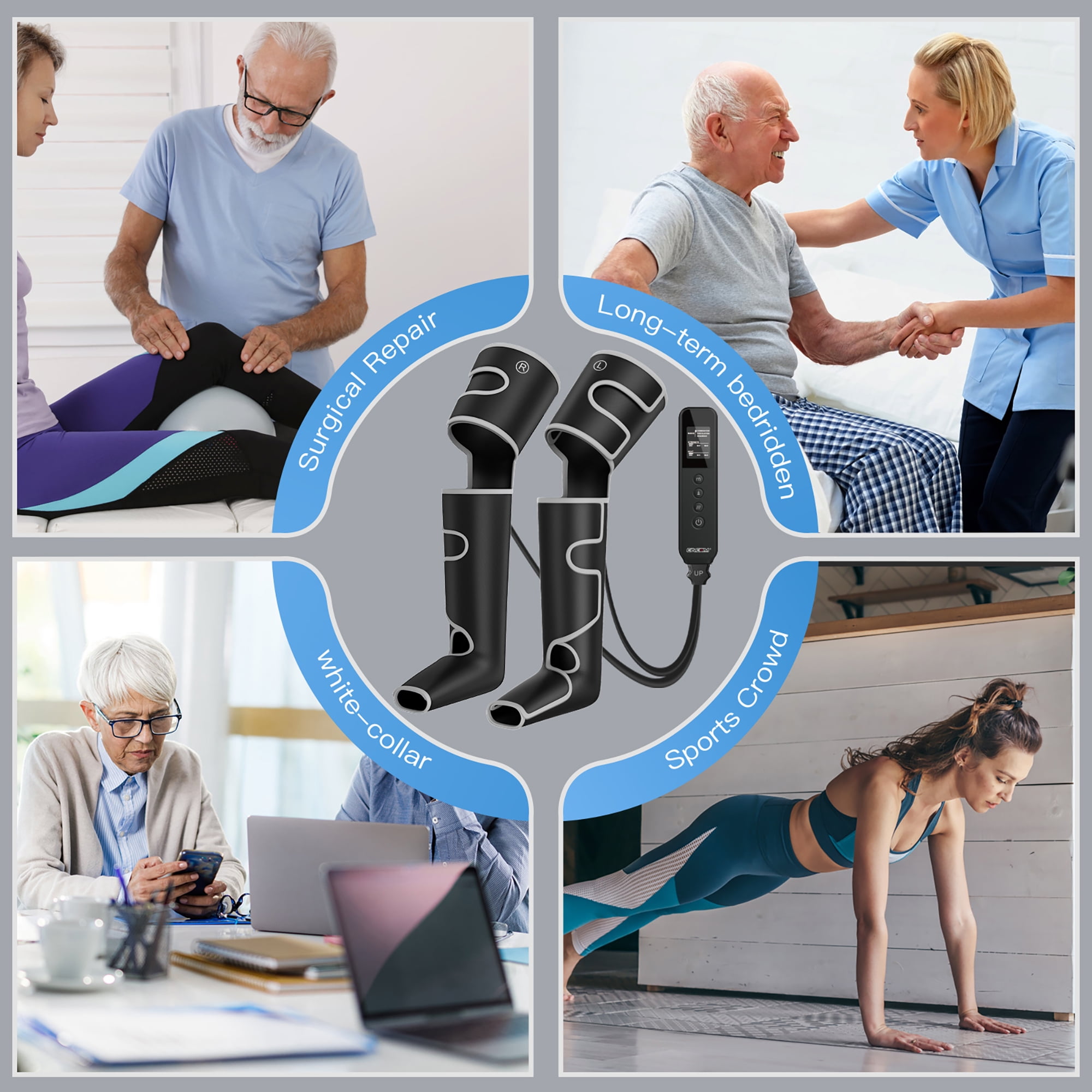 CINCOM Leg Massager with Heat for Circulation, Full Leg and Foot Compression Boots Massager for Calf & Thigh Muscle Relaxation and Recovery, Silver