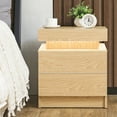 thumbnail image 6 of Hommpa Modern Bedside Table High Gloss Front 2 Drawers Nightstand Cabinet with LED for Bedroom Wood color, 6 of 10