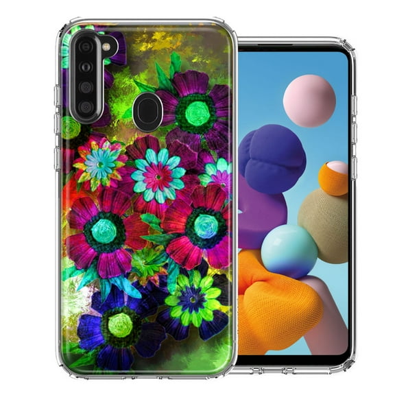 MUNDAZE For Samsung A21 Colorful Daisies Design Double Layer Phone Case Cover