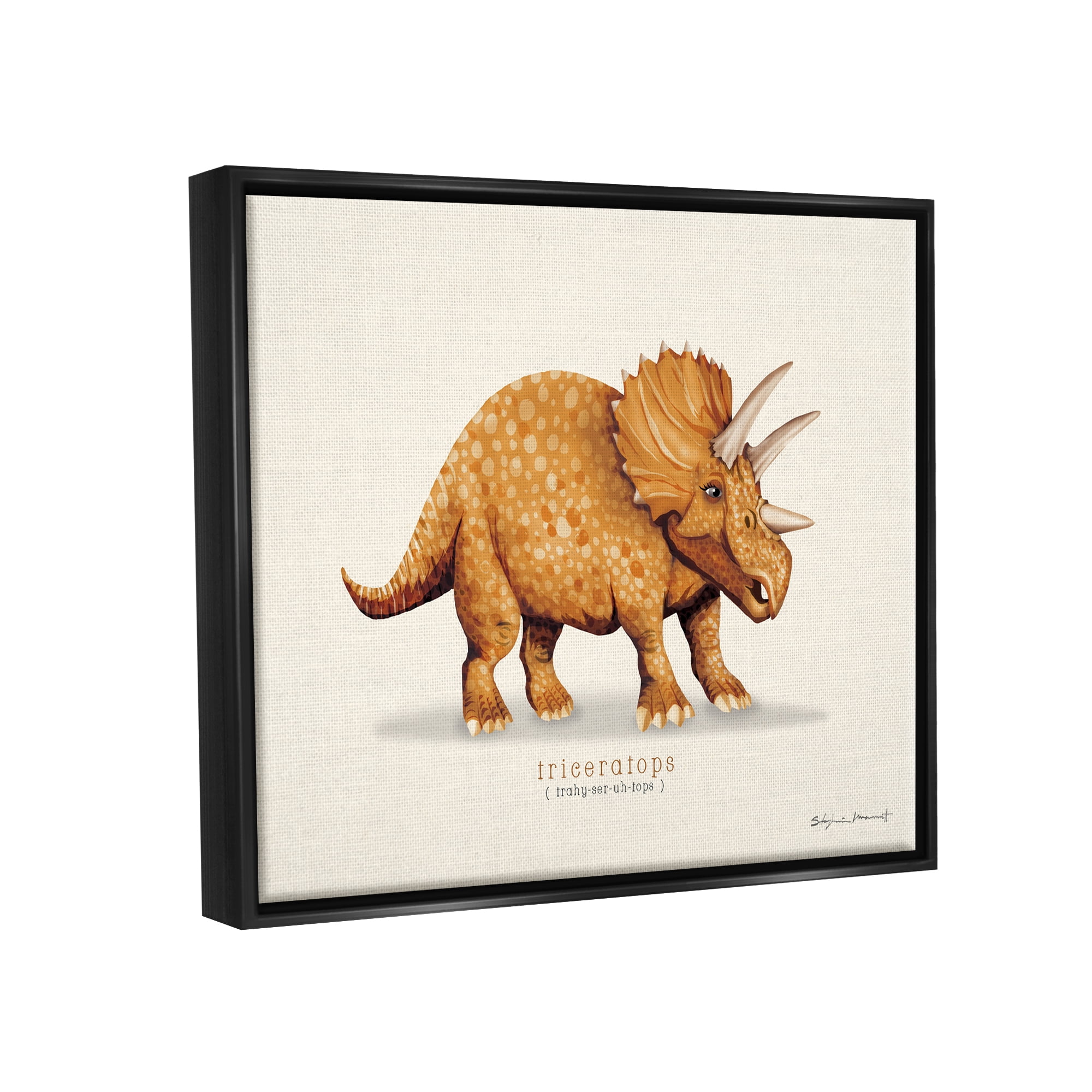 Stupell Informative Triceratops Dinosaur Animals & Insects Painting Black Floater Framed Art Print Wall Art