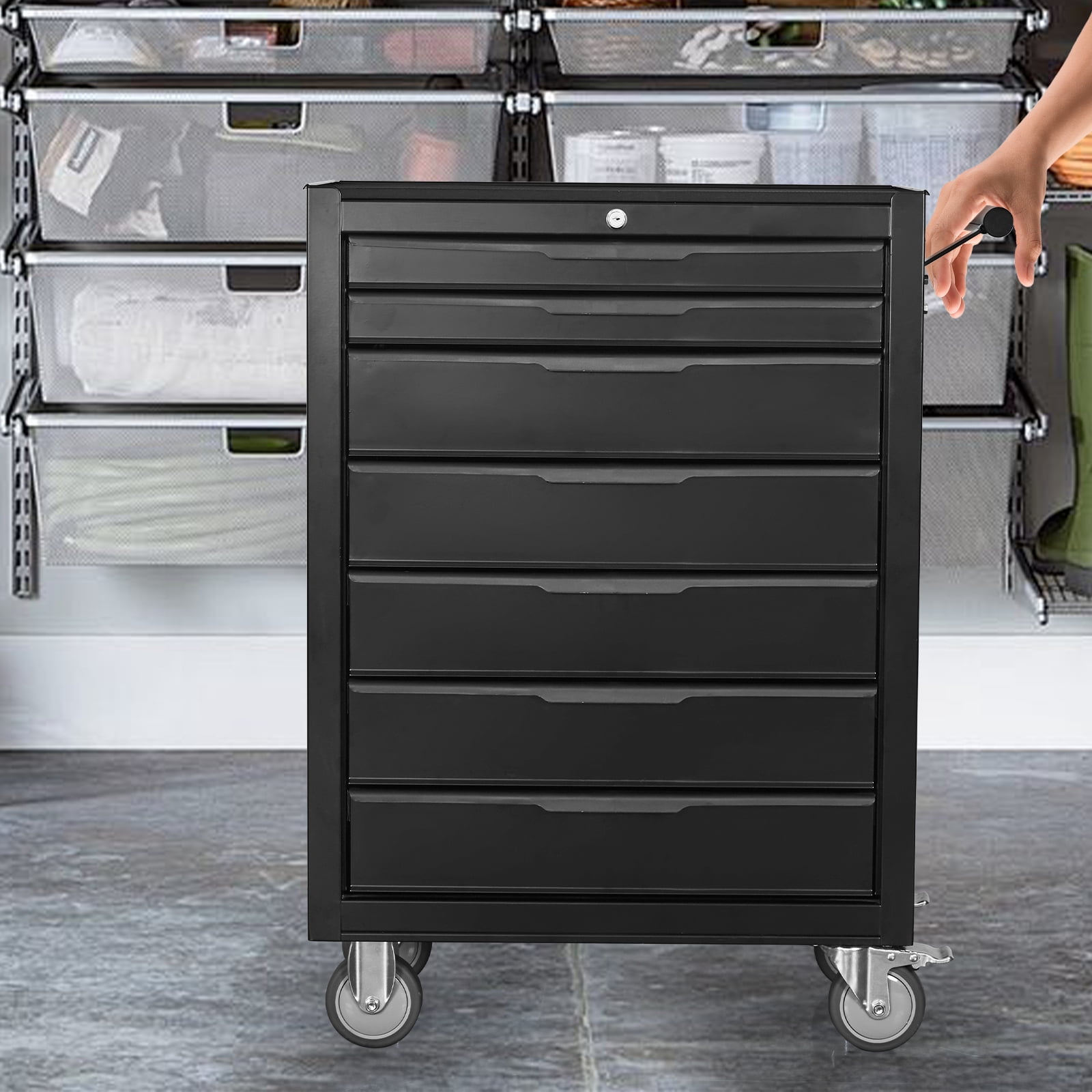 7 Drawer Rolling Tool Chest Cabinet, Large Capacity Metal Tool Box with Wheels and Cylinder Locking, Storage Organizer Tool Cart for Garage, Warehouse, Work Shop