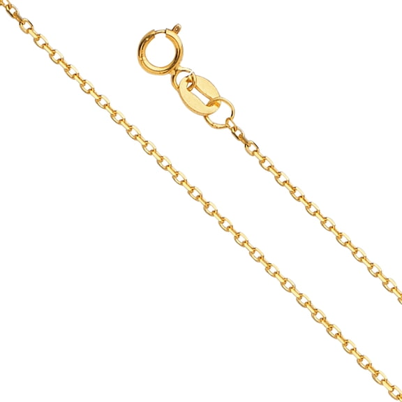 14k Yellow Gold 0.9mm Oval Diamond-Cut Solid Rolo Chain Link Necklace 16" Jewelry Female Unisex