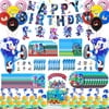 177 Pcs Sonic Birthday Party Supplies, Sonic Party Decorations Include Banners, Hanging Swirls, Latex Balloons, Cake Cupcake Topper, Tablecloth, Gift Bags, Invitation Cards and Tableware (10 Guests)