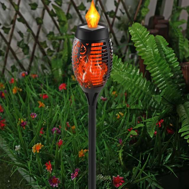 Luz solar para jardín Luz exterior Encendido/apagado automático IP65 Llama parpadeante impermeable