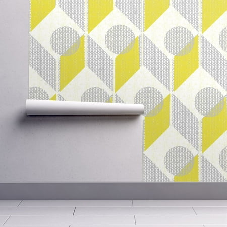 - Removable Water-Activated Wallpaper Gray And Yellow 60S Retro Mod Home Decor