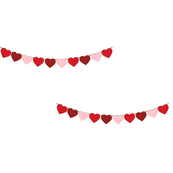Felt Heart Garland Banner (2-Pack) - Red Love-Themed Bunting for Wedding, Anniversary & Valentine's Day Party Decor!