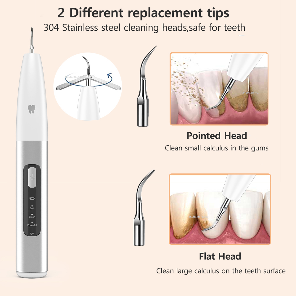 Ultrasonic Tooth Cleaner Electric Dental Calculus Remover Tartar Eliminator Dental Ultrasound Teeth Plaque Removal with UV Light