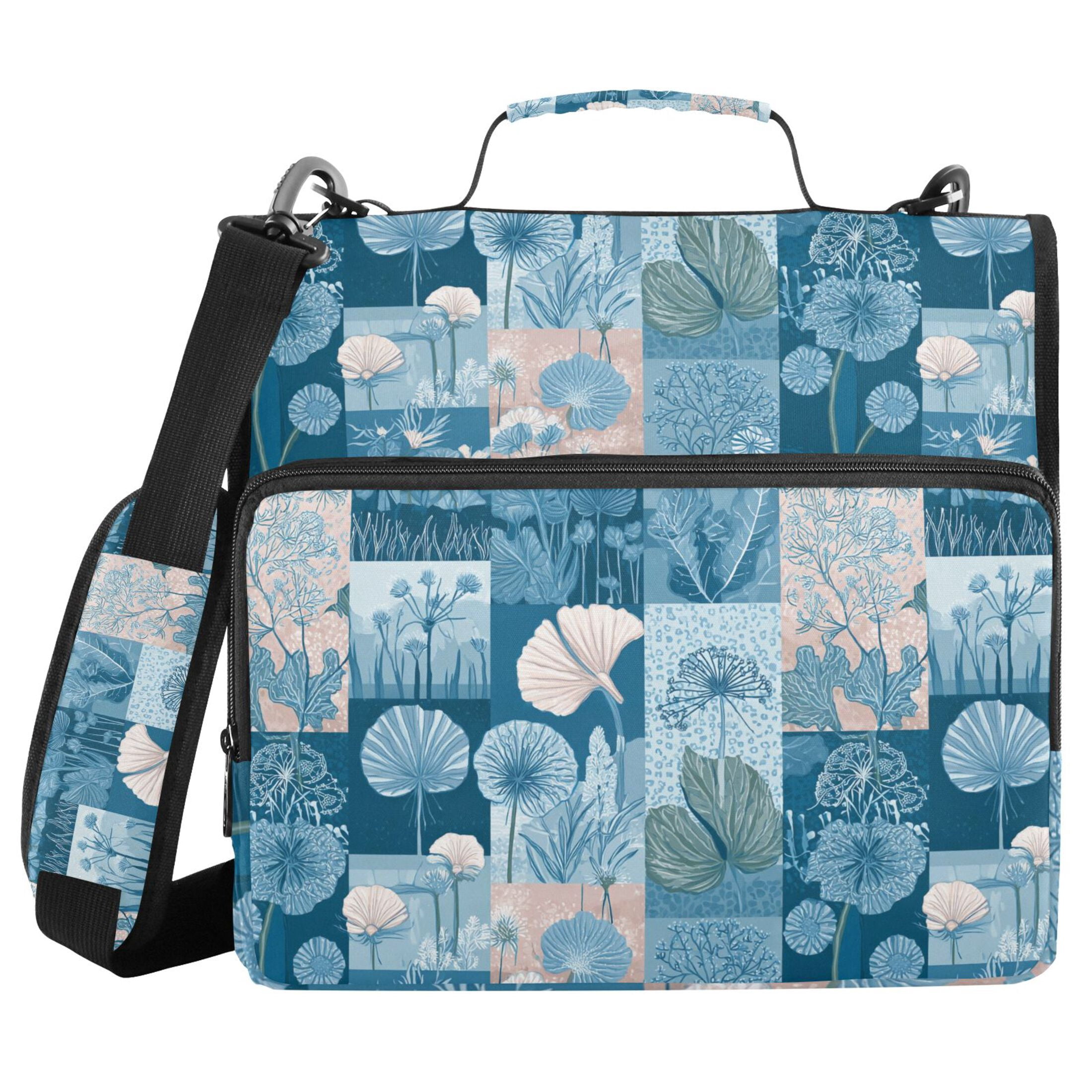 Zipper Binder Summer Patchwork 1.5 Inch Binder Folder Bag with Shoulder Strap and Handle