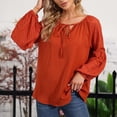 thumbnail image 2 of Olyvenn Dressy Tops Gifts for Womens Fall Fashion 2023 Long Sleeve Shirts Tie up Neck Sweatshirts Teen Girls Trendy Clothing Oversized T Shirts Solid Color Pullover Orange 10, 2 of 5